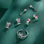 WOSTU 925 argent Sterling noël bonhomme de neige perle boucles d'oreilles noël rouge chapeau renne oreille boucles nouvel an bijoux cadeau de vacances 3