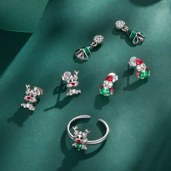 WOSTU 925 argent Sterling noël bonhomme de neige perle boucles d'oreilles noël rouge chapeau renne oreille boucles nouvel an bijoux cadeau de vacances 3