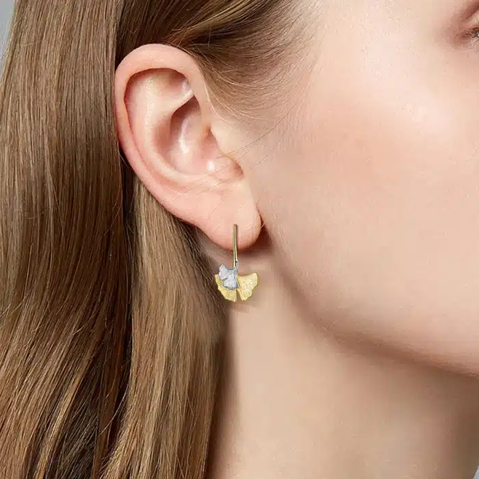 Boucles d'oreilles pendantes en argent regardé 925 pour femmes et filles, bijoux faits à la main, cuir chevelu Ginkgo Biloba, cadeaux d'anniversaire et de Noël, ami 4