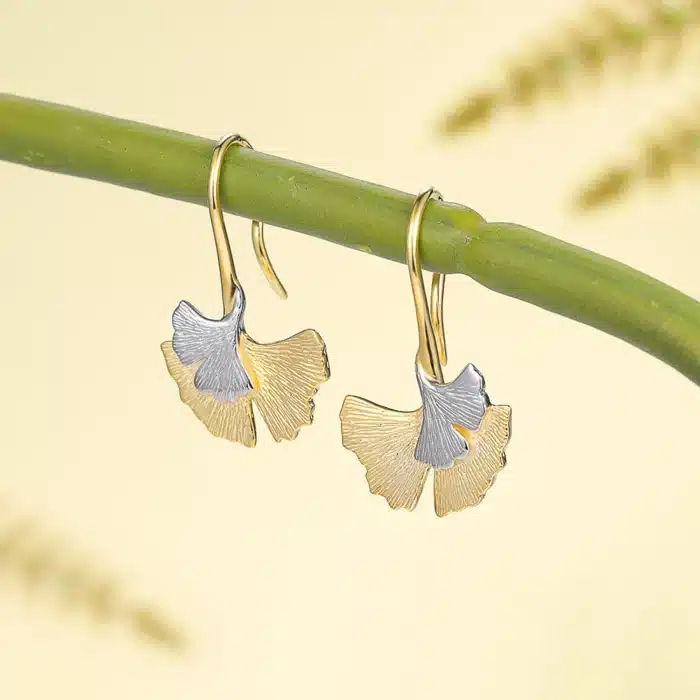 Boucles d'oreilles pendantes en argent regardé 925 pour femmes et filles, bijoux faits à la main, cuir chevelu Ginkgo Biloba, cadeaux d'anniversaire et de Noël, ami 3