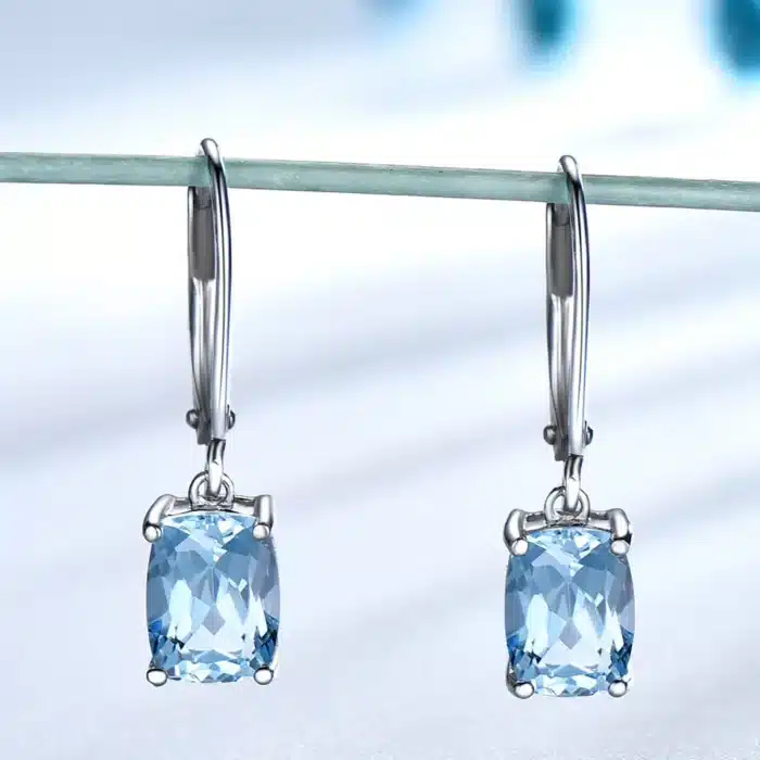 UMCHO – boucles d'oreilles en argent Sterling 925 massif pour femmes, pierres précieuses topaze bleue, bijoux de mariée, cadeaux pour elle 12