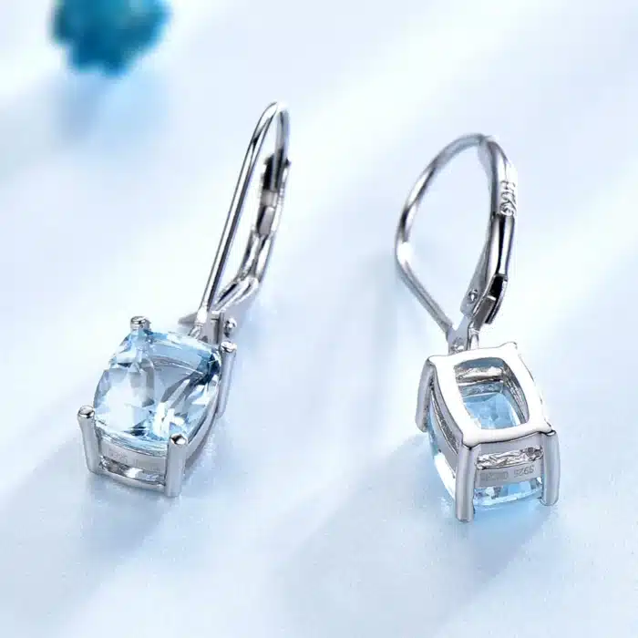 UMCHO – boucles d'oreilles en argent Sterling 925 massif pour femmes, pierres précieuses topaze bleue, bijoux de mariée, cadeaux pour elle 5