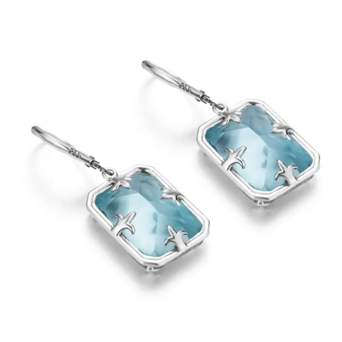 Szjinao femmes Viking bleu aigue-marine boucles d'oreilles 13*18mm Rectangle pierres précieuses boucles d'oreilles en argent massif 925 Vintage bijoux femme 2