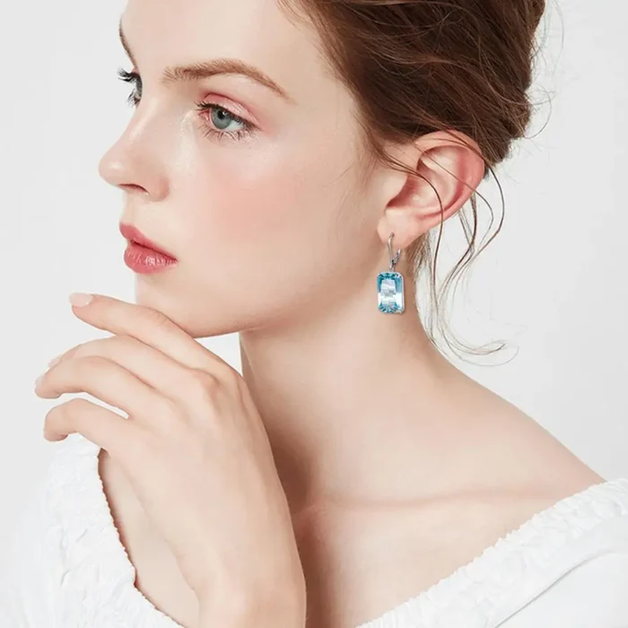 Szjinao femmes Viking bleu aigue-marine boucles d'oreilles 13*18mm Rectangle pierres précieuses boucles d'oreilles en argent massif 925 Vintage bijoux femme 6
