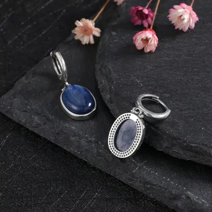 Boucles d'oreilles ovales en Kyanite naturelle, Style Simple, en argent S925, pendentif élégant, bijoux de luxe, cadeau d'anniversaire 5