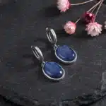 Boucles d'oreilles ovales en Kyanite naturelle, Style Simple, en argent S925, pendentif élégant, bijoux de luxe, cadeau d'anniversaire 3