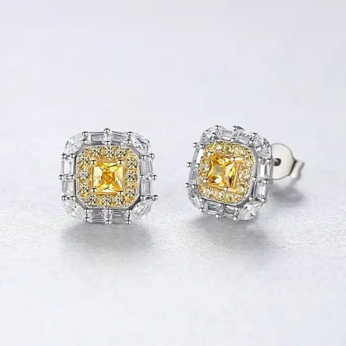 Wong Rain Chic 100% 925 argent Sterling Citrine diamants à haute teneur en carbone pierres précieuses boucles d'oreilles clou d'oreille bijoux fins de mariage en gros 5