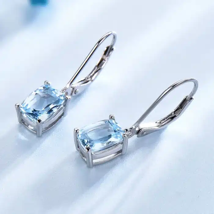 UMCHO – boucles d'oreilles en argent Sterling 925 massif pour femmes, pierres précieuses topaze bleue, bijoux de mariée, cadeaux pour elle 4