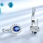 Boucles d'oreilles à Clip en saphir bleu, pierres précieuses, en argent Sterling 925 véritable, cadeaux de fiançailles pour femmes, bijoux fins 4