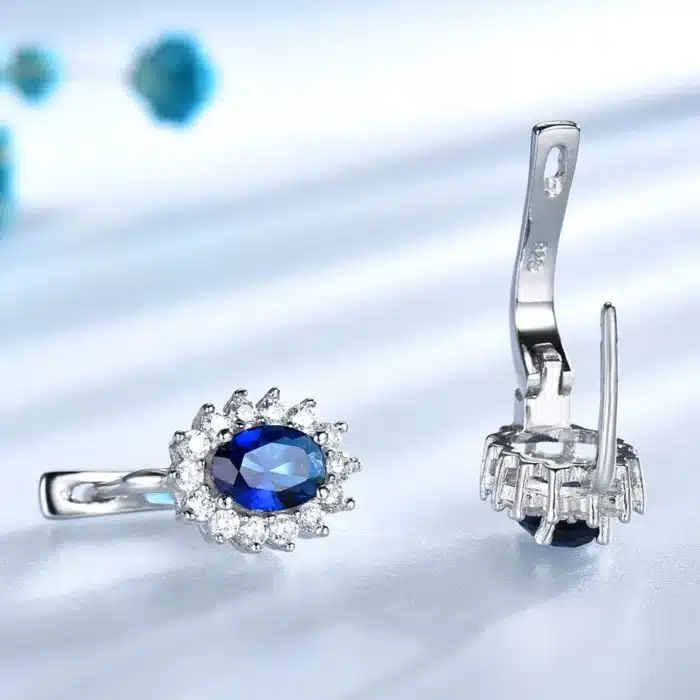 Boucles d'oreilles à Clip en saphir bleu, pierres précieuses, en argent Sterling 925 véritable, cadeaux de fiançailles pour femmes, bijoux fins 4