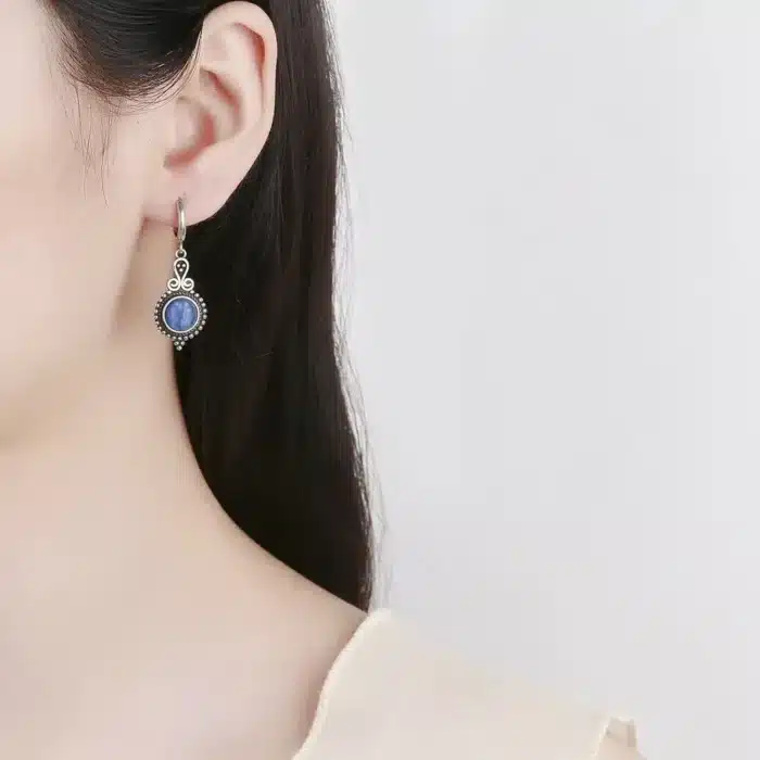 Boucles d'oreilles en argent Sterling 925 avec Kyanite naturelle pour femmes, cadeaux de mariage, bijoux, créoles Vintage 3