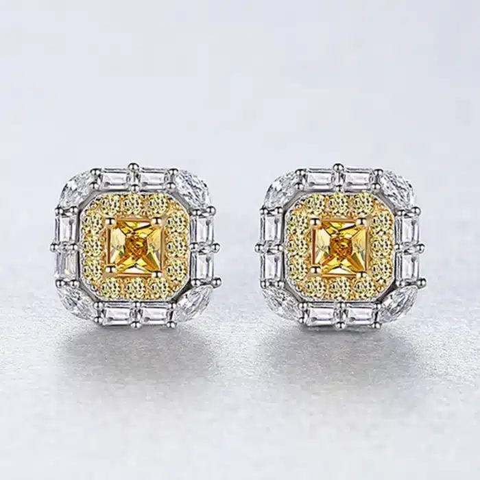 Wong Rain Chic 100% 925 argent Sterling Citrine diamants à haute teneur en carbone pierres précieuses boucles d'oreilles clou d'oreille bijoux fins de mariage en gros 3