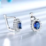 Boucles d'oreilles à Clip en saphir bleu, pierres précieuses, en argent Sterling 925 véritable, cadeaux de fiançailles pour femmes, bijoux fins 2