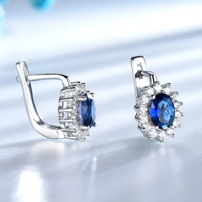 Boucles d'oreilles à Clip en saphir bleu, pierres précieuses, en argent Sterling 925 véritable, cadeaux de fiançailles pour femmes, bijoux fins 2