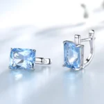 UMCHO luxe Nano ciel bleu topaze pierres précieuses bijoux solide 925 en argent Sterling pince sur boucles d'oreilles pour les femmes cadeau d'anniversaire de mode 3