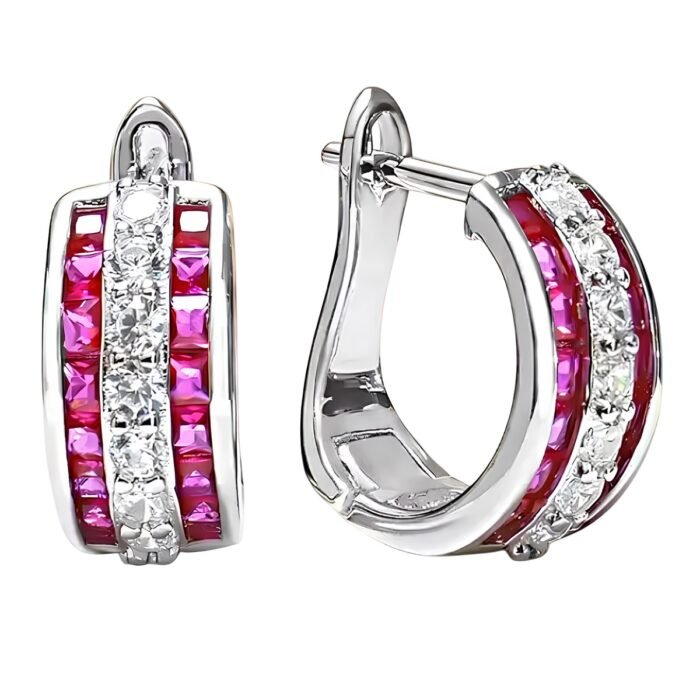 Boucles d'oreilles argent pierres rouges