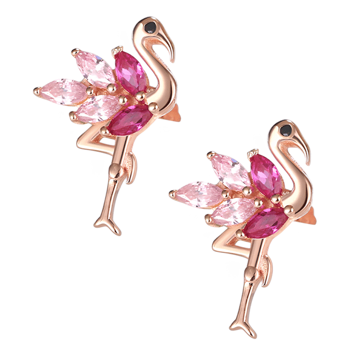 Boucle d'oreille flamant rose argent