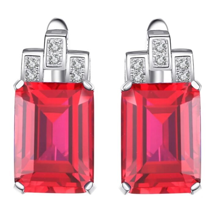 Boucle d'oreille argent pierre rouge